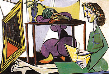 Interior with a Girl Drawing 1935 - Pablo Picasso reproduction oil painting