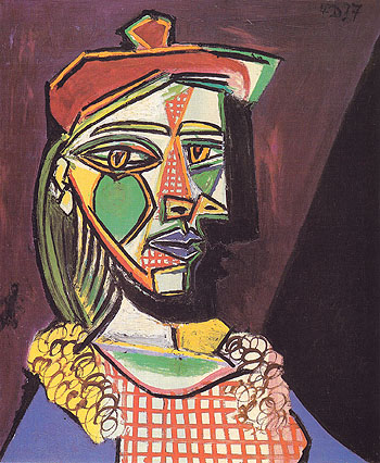 Woman with Cap and Checked Dress 1937 - Pablo Picasso reproduction oil painting