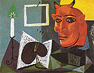 Still Life with Candle Palette and Red Head of Minotaur 1938 - Pablo Picasso