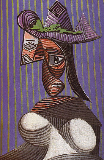 Bust of Woman Wearing a Striped Hat 1939 - Pablo Picasso reproduction oil painting