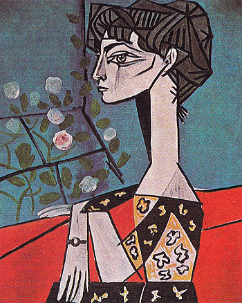 Portrait of Jacqueline Roque with Flowers 1954 - Pablo Picasso reproduction oil painting