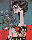 Portrait of Jacqueline Roque with Flowers 1954 - Pablo Picasso
