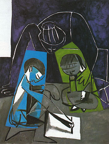 Claude Drawing Francoise and Paloma 1954 - Pablo Picasso reproduction oil painting