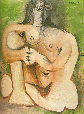 Seated Nude Against Green Background 1960 - Pablo Picasso reproduction oil painting