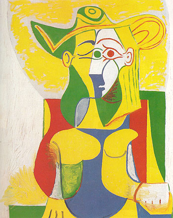 Seated Woman with Yellow and Green Hat 1962 - Pablo Picasso reproduction oil painting