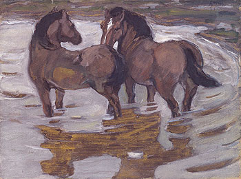 Two Horses at a Watering Place 1910 - Franz Marc reproduction oil painting