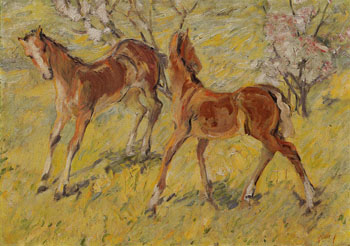 Foals at Pasture 1909 - Franz Marc reproduction oil painting