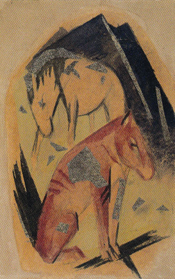 Two Horses against a Blue Mountain 1913 - Franz Marc reproduction oil painting