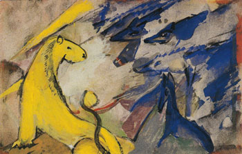 Yellow Lion Blue Foxes and Blue Horse 1914 - Franz Marc reproduction oil painting