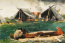 Montagnais Indians Making Canoes 1895 - Winslow Homer reproduction oil painting