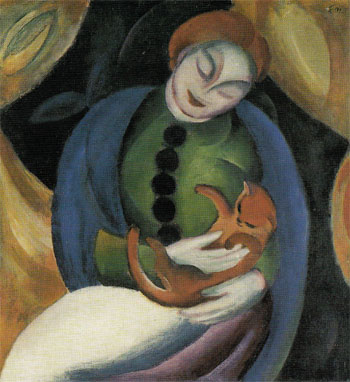 Girl with Cat II 1912 - Franz Marc reproduction oil painting