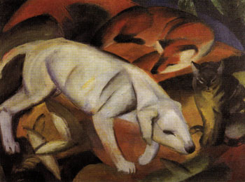Three Animals Dog Fox and Cat 1912 - Franz Marc reproduction oil painting