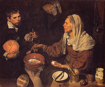 An Old Woman Cooking Eggs 1618 - Diego Velasquez reproduction oil painting