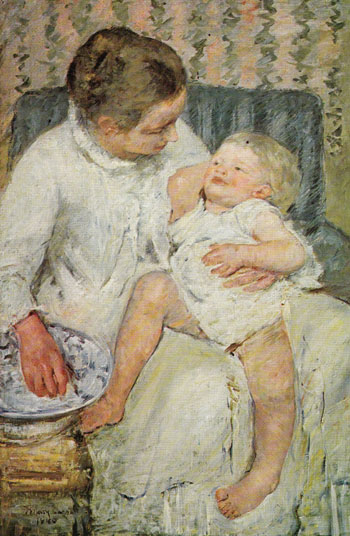 Mother About to Wash her Sleepy Child 1880 - Mary Cassatt reproduction oil painting