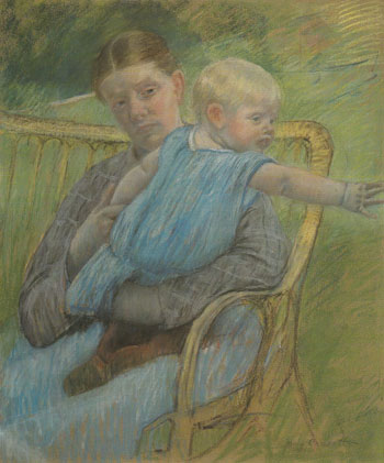 Mathilde Holding a Baby Who Reaches out to the Right c1889 - Mary Cassatt reproduction oil painting