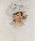 Sketch of Ellen Mary Cassatt in a Big Blue Hat c1905 - Mary Cassatt reproduction oil painting