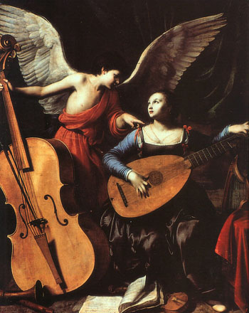 St Cecilia with an Angel - Carlo Saraceni reproduction oil painting