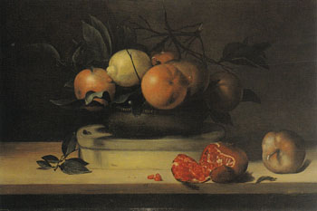 Bowl of Lemons and Oranges on a Box of Wood Shavings and Pomegranates - Louise Moillon reproduction oil painting