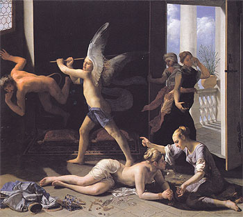 Martha Rebuking Mary for Her Vanity 1660 - Guido Cagnacci reproduction oil painting