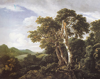 Three Great Trees in a Mountainous Landscape with a River c1665 - Jacob van Ruisdael reproduction oil painting