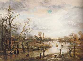 Winter Scene with Figures Playing Golf - Aert va der Neer reproduction oil painting