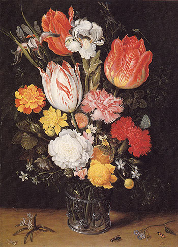 Flowers in a Glass Beaker - Ambrosius Bosschaert reproduction oil painting