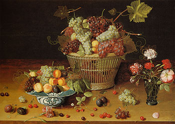 Still Life with Fruits and Flowers c1635 - Isaak Soreau reproduction oil painting