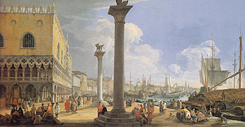An Extensive View of the Molo Venice Looking Toward the Riva Degli Schiavoni - Luca Carlevarijs reproduction oil painting