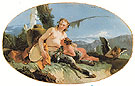 Female Satyr with Tambourine Child and a Putto - Giovanni Barrista Tiepolo reproduction oil painting