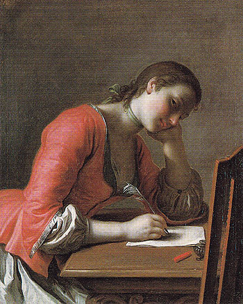 Young Girl Writing A Love Letter c1755 - Pietro Antonio Rotari reproduction oil painting