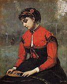 Young Woman in a Red Bodice Holding a Mandolin c1868 - Jean-baptiste Corot