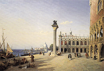 View of Venice The Piazzetta Seen From The Rive Degli Schiavoni 1834 - Jean-baptiste Corot reproduction oil painting
