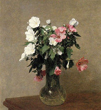 White and Pink Mallows in a Vase 1895 - I Fantin-latour reproduction oil painting