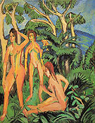 Bathers Beneath Trees Fehmarn - Ernst Kirchner reproduction oil painting