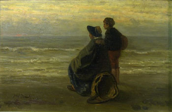 Mother and Child on a Seashore 1890 - Jozef Israels reproduction oil painting