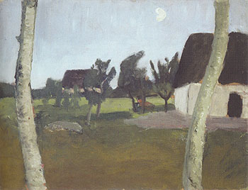 Houses Birch Trees and Moon c1902 - Paula Modersohn-Becker reproduction oil painting
