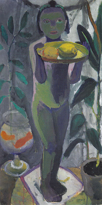 Nude Girl with Goldfish Bowl c1906 - Paula Modersohn-Becker reproduction oil painting