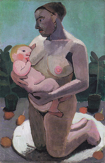 Kneeling Mother and Child 1906 - Paula Modersohn-Becker reproduction oil painting