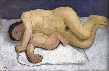 Reclining Mother and Child 1906 - Paula Modersohn-Becker reproduction oil painting