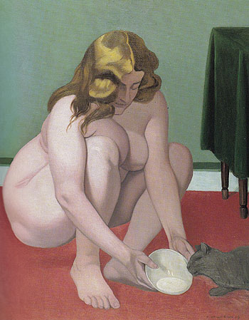 Crouching Woman Offering Milk to a Cat 1919 - Felix Vallotton reproduction oil painting