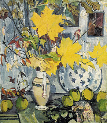 Autumn Bouquet Quince and Maple Leaves 1906 - Natalia Gontcharova reproduction oil painting