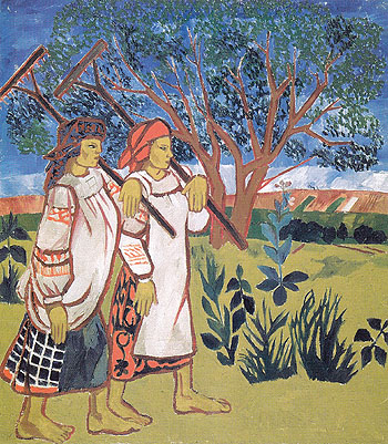 Peasant Women with Rakes 1907 - Natalia Gontcharova reproduction oil painting