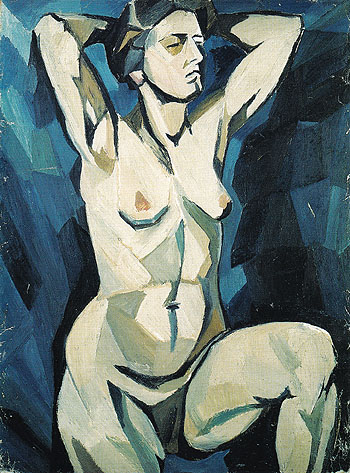 Artists Model on the Blue Background c1909 - Natalia Gontcharova reproduction oil painting