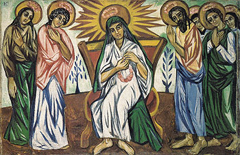 Mother of God Enthroned and Bystanders c1909 - Natalia Gontcharova reproduction oil painting