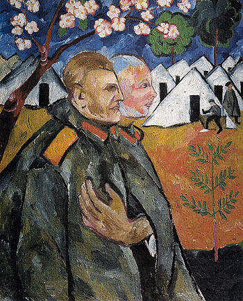 Portrait of Mikhail Larionov and His Platoon Commander 1911 - Natalia Gontcharova reproduction oil painting