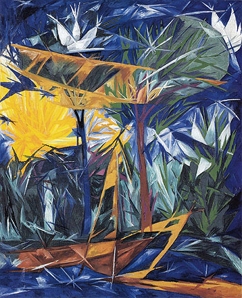 Rayonist Forest Yellow and Green 1913 - Natalia Gontcharova reproduction oil painting