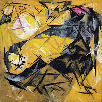 Cat Rayonist Perception in Pink Black and Yellow 1913 - Natalia Gontcharova reproduction oil painting