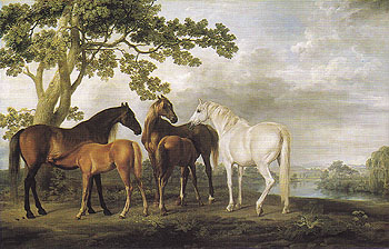 Mares and Foals in a River Landscape c1763 - George Stubbs reproduction oil painting