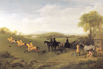 Racehorses Exercising on the Downs at Goodwood Watched by Mary Duchess of Richmond and Lady George Lennox 1760 - George Stubbs reproduction oil painting