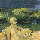 Figure Seated in Backyard 1959 - Elmer Bischoff reproduction oil painting